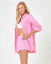 Poplin Skipper Top in Guava — Sands Swim button down